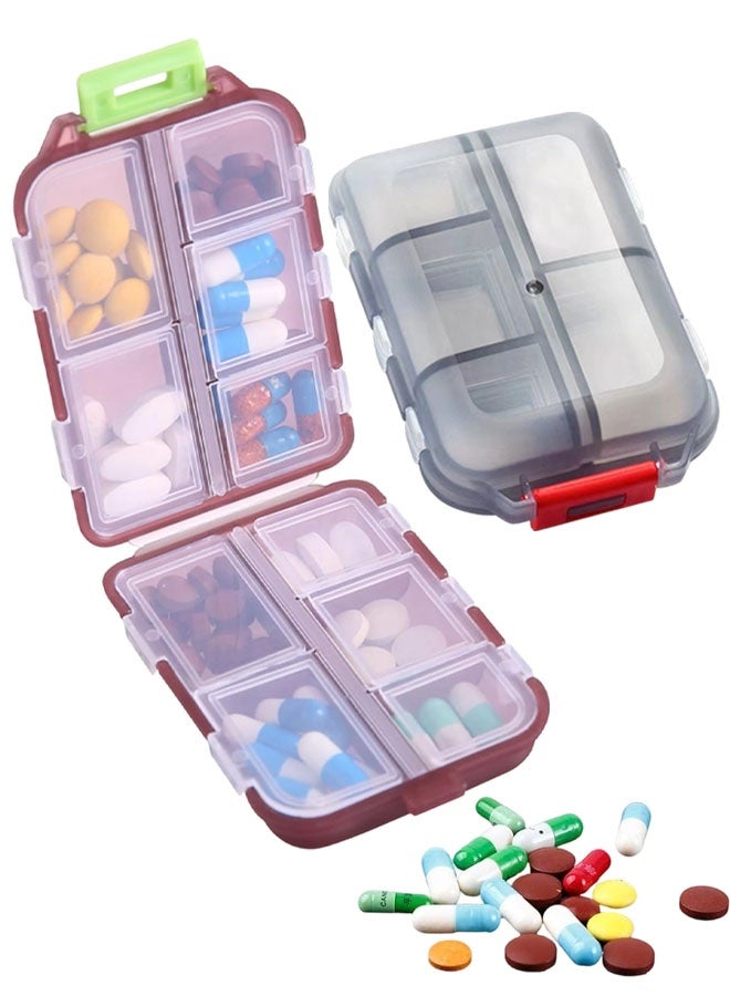 علبة تنظيم حبوب السفر (قطعتان)، حافظة حبوب محمولة، موزع حبوب، منظم حبوب سفر أسبوعي صغير لمدة 7 أيام مع 10 أقسام لأدوية مختلفة، فيتامينات، زيت السمك - Image 1